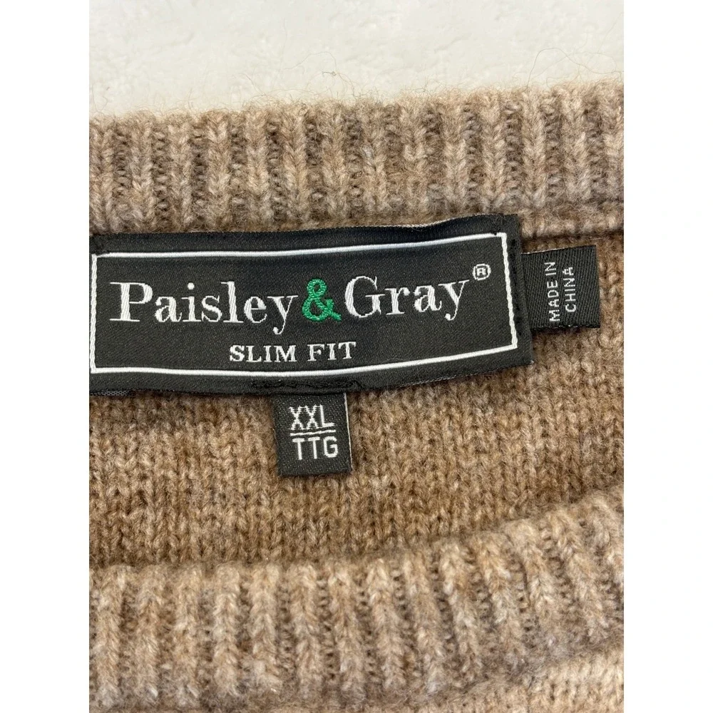 Paisley & Gray Mens XXL Slim Fit Colorblock Cable Knit Crewneck Sweater Brown